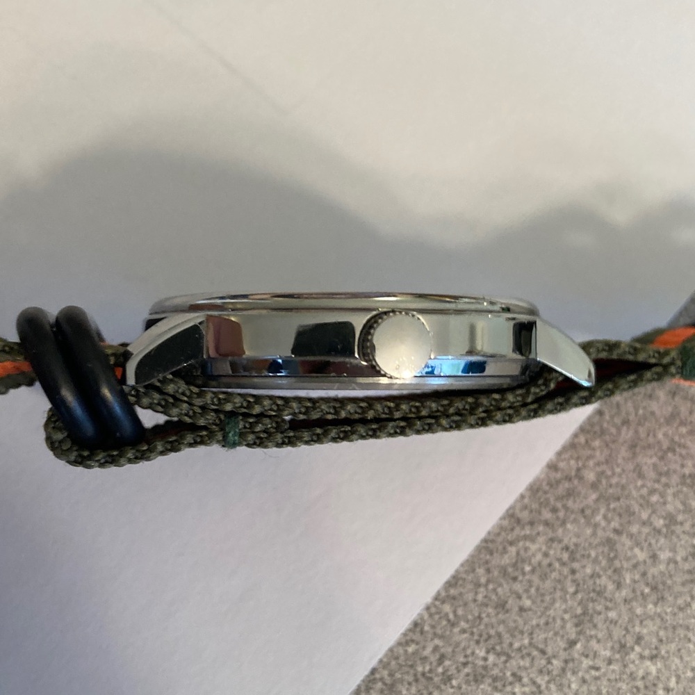 Timex Indiglo watch, black dial, new olive green and orange striped nato strap - Picture 6 of 11